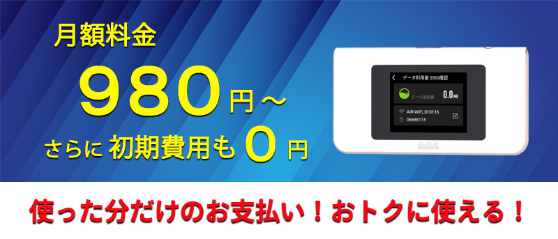 月額980円～ さらに初期費用0円 使った分だけのお支払い！おトクに使える！